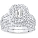 2ct Emerald Diamond Bridal Set in 14K White Gold