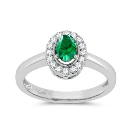 Emerald & 0.15ct Diamond Ring in 10K White Gold