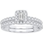 0.73ct Emerald Diamond Bridal Set in 14K White Gold
