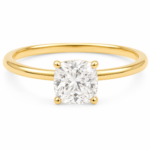 1.00 CT Cushion Lab Diamond Solitaire Engagement Ring, 14K Yellow Gold