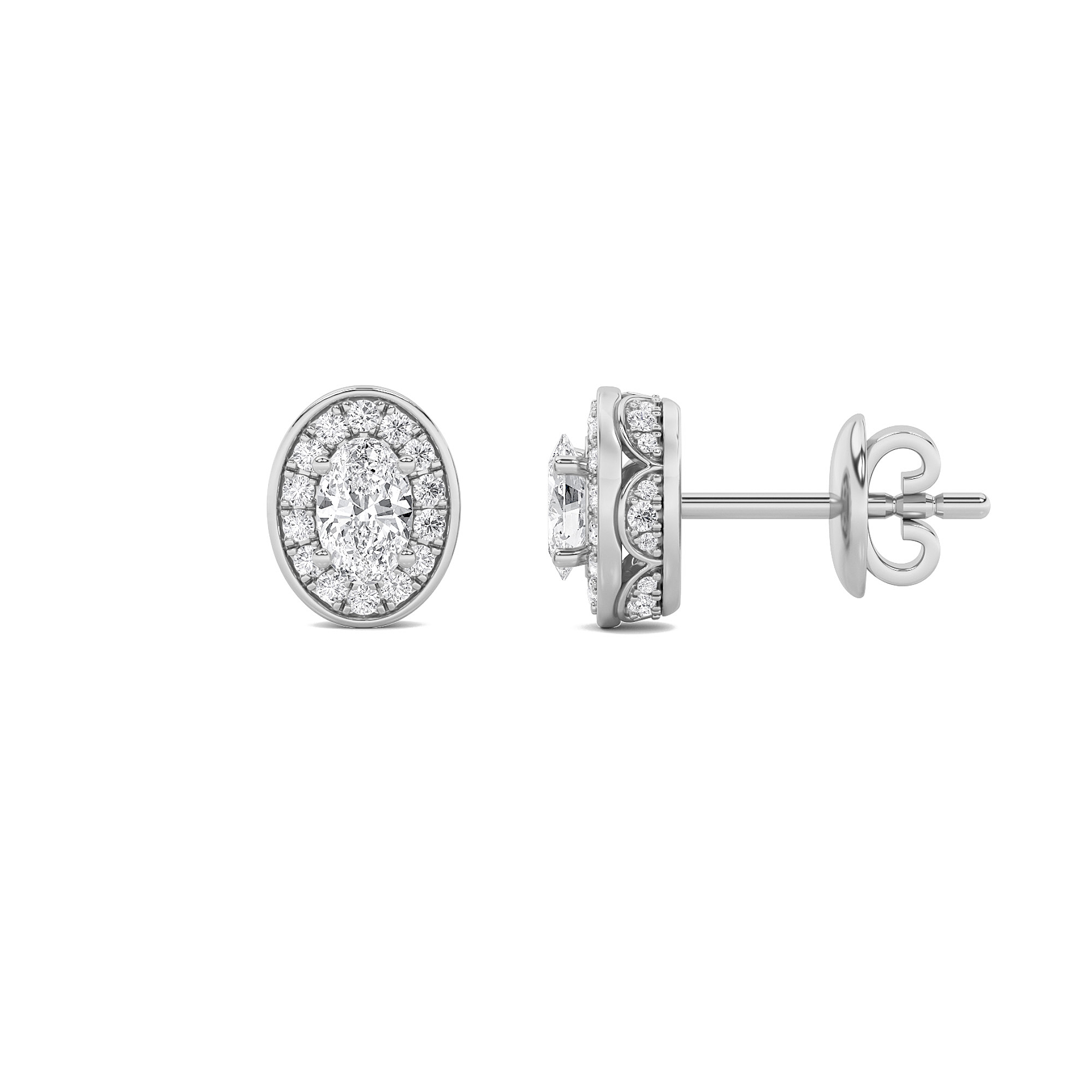 oval halo lab grown diamond studs in 14K White Gold