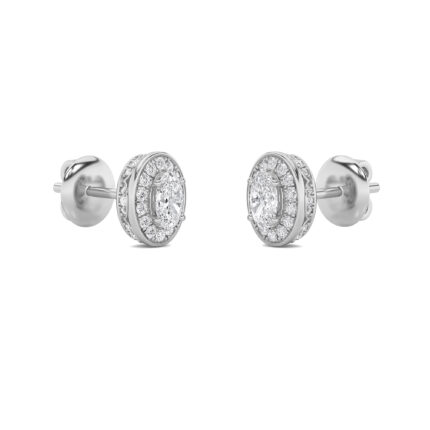 oval halo lab grown diamond studs in 14K White Gold