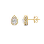 pear halo lab grown diamond studs in 14K Yellow Gold