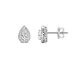 pear halo lab grown diamond studs in 14K White Gold