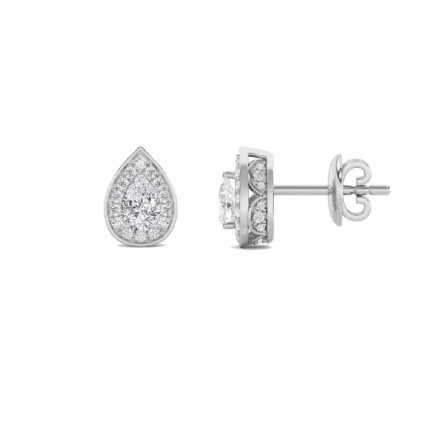pear halo lab grown diamond studs in 14K White Gold