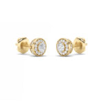framed round halo lab grown diamond studs in 14K Yellow Gold
