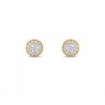 framed round halo lab grown diamond studs in 14K Yellow Gold