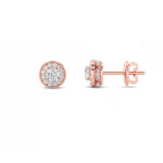 framed round halo lab grown diamond studs in 14K Rose Gold