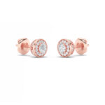 framed round halo lab grown diamond studs in 14K Rose Gold