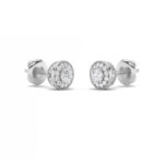 framed round halo lab grown diamond studs in 14K White Gold