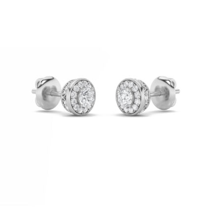 framed round halo lab grown diamond studs in 14K White Gold