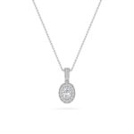 0.75 CT oval halo lab grown diamond pendant in 14K White Gold
