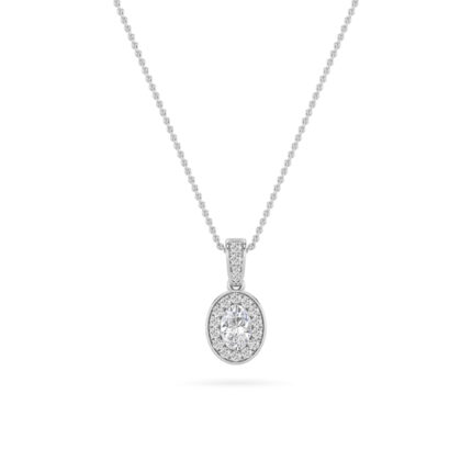 0.75 CT oval halo lab grown diamond pendant in 14K White Gold