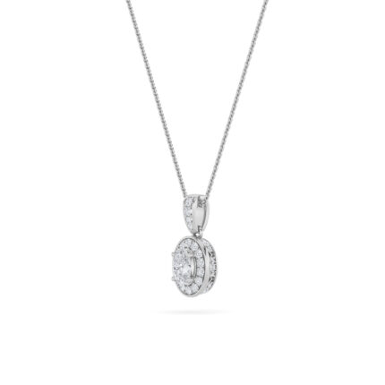 0.75 CT oval halo lab grown diamond pendant in 14K White Gold