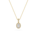 0.75 CT oval halo lab grown diamond pendant in 14K Yellow Gold