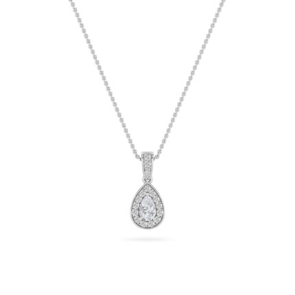 0.75 CT pear halo lab grown diamond pendant in 14K White Gold