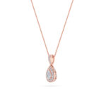 0.75 CT pear halo lab grown diamond pendant in 14K Rose Gold