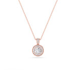0.75 CT round halo lab grown diamond pendant in 14K Rose Gold