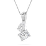 3 CT emerald cut and pear toi et moi lab grown diamond pendant in 14K White Gold