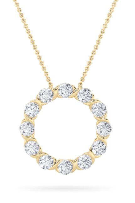 2 CT bezel eternity circle round lab grown diamond pendant in 14K Yellow Gold