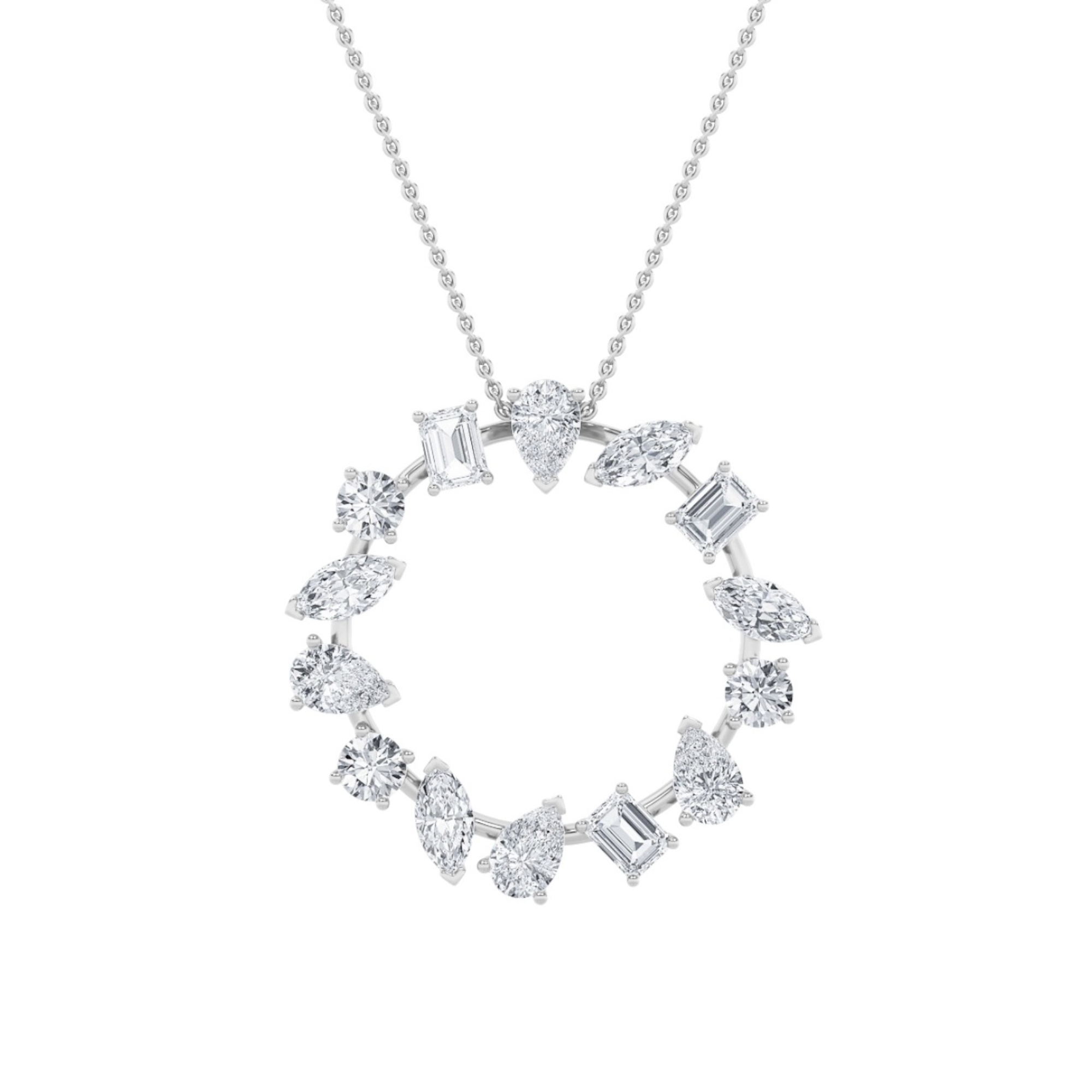 3 CT mixed shape eternity circle lab grown diamond pendant in 14K White Gold