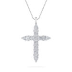 3.5 CT pear tipped pave cross lab grown diamond pendant in 14K White Gold