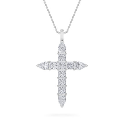3.5 CT pear tipped pave cross lab grown diamond pendant in 14K White Gold