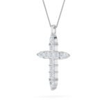 3.5 CT pear tipped pave cross lab grown diamond pendant in 14K White Gold