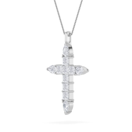 3.5 CT pear tipped pave cross lab grown diamond pendant in 14K White Gold