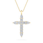 3.5 CT pear tipped pave cross lab grown diamond pendant in 14K Yellow Gold
