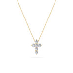 1.5 CT petite round cross lab grown diamond pendant in 14K Yellow Gold