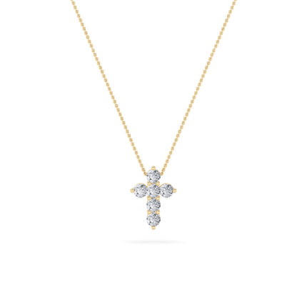 1.5 CT petite round cross lab grown diamond pendant in 14K Yellow Gold