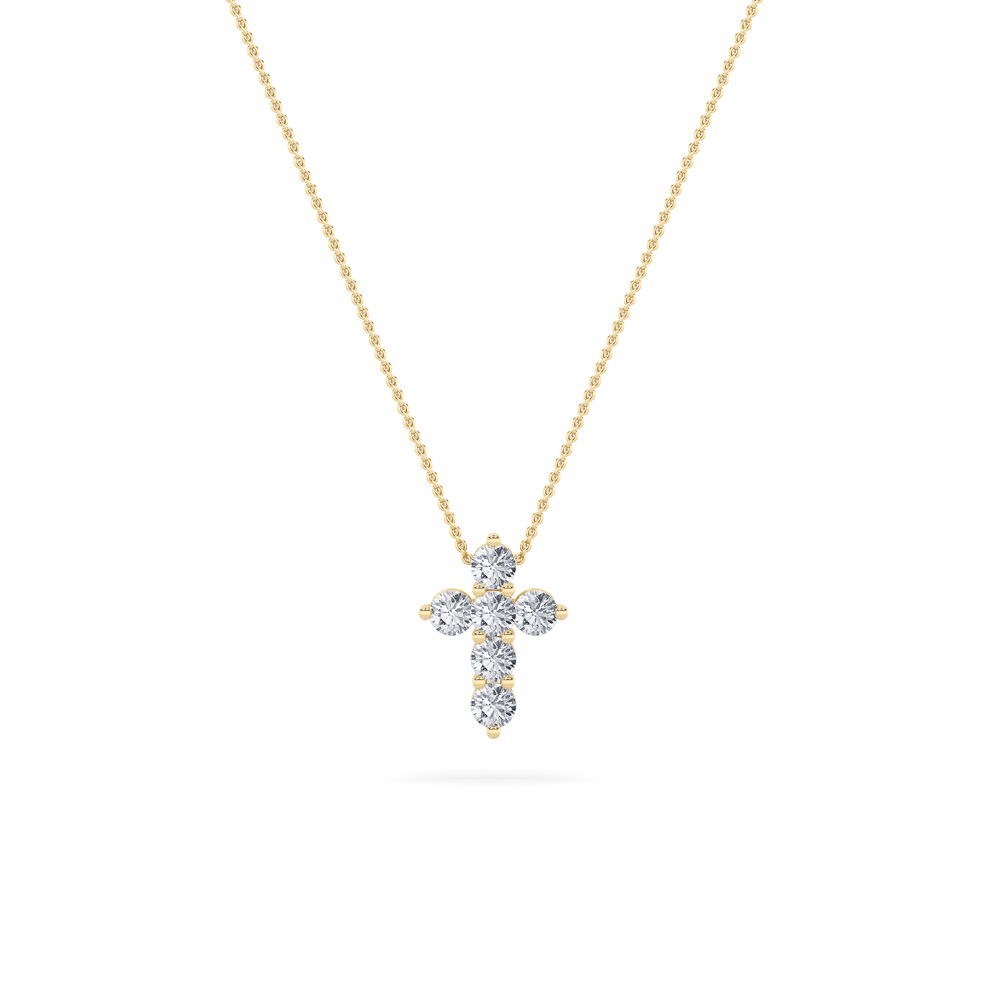 1.5 CT petite round cross lab grown diamond pendant in 14K Yellow Gold