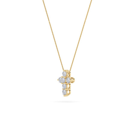 1.5 CT petite round cross lab grown diamond pendant in 14K Yellow Gold