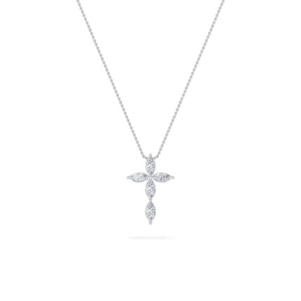 1.5 CT marquise petal cross lab grown diamond pendant in 14K White Gold