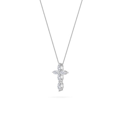 1.5 CT marquise petal cross lab grown diamond pendant in 14K White Gold