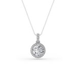 0.75 CT round halo lab grown diamond pendant in 14K White Gold