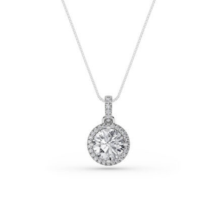 0.75 CT round halo lab grown diamond pendant in 14K White Gold