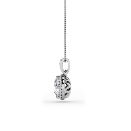 0.75 CT round halo lab grown diamond pendant in 14K White Gold