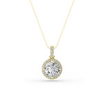 0.75 CT round halo lab grown diamond pendant in 14K Yellow Gold
