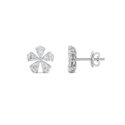 pear flower lab grown diamond studs in 14K White Gold
