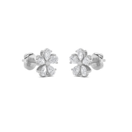 pear flower lab grown diamond studs in 14K White Gold