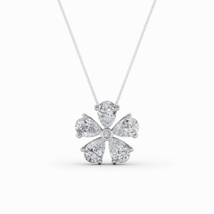 1.5 CT pear petal flower lab grown diamond pendant in 14K White Gold