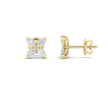 marquise flower lab grown diamond studs in 14K Yellow Gold