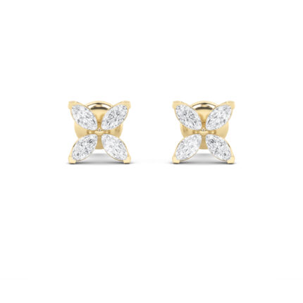 marquise flower lab grown diamond studs in 14K Yellow Gold