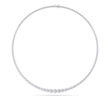 graduated bezel riviera half-way lab grown diamond necklace in 14K White Gold