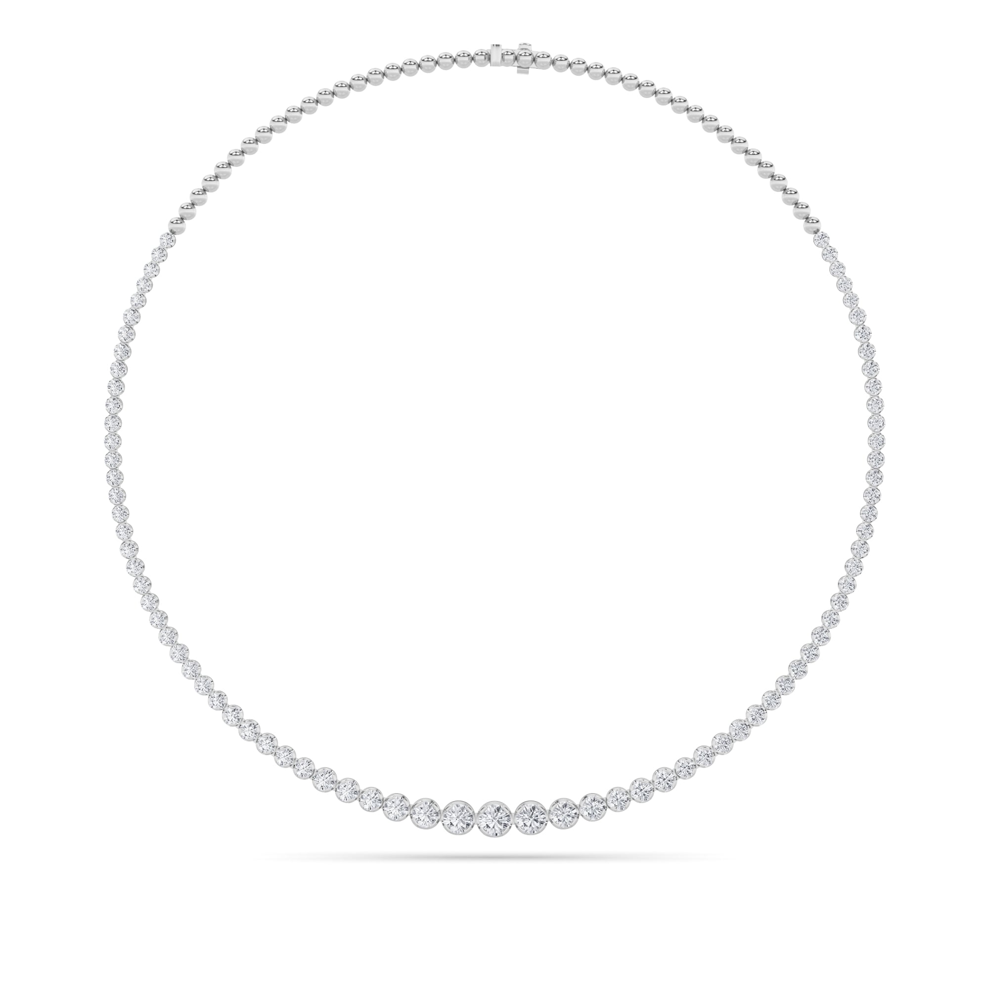 graduated bezel riviera half-way lab grown diamond necklace in 14K White Gold