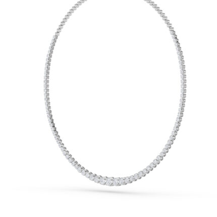 graduated bezel riviera half-way lab grown diamond necklace in 14K White Gold