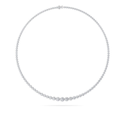graduated bezel riviera lab grown diamond necklace in 14K White Gold