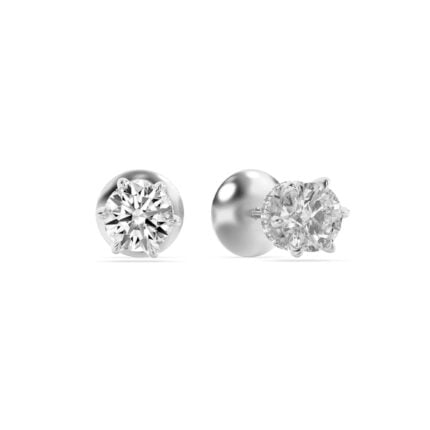 six-prong round lab grown diamond studs in 14K White Gold
